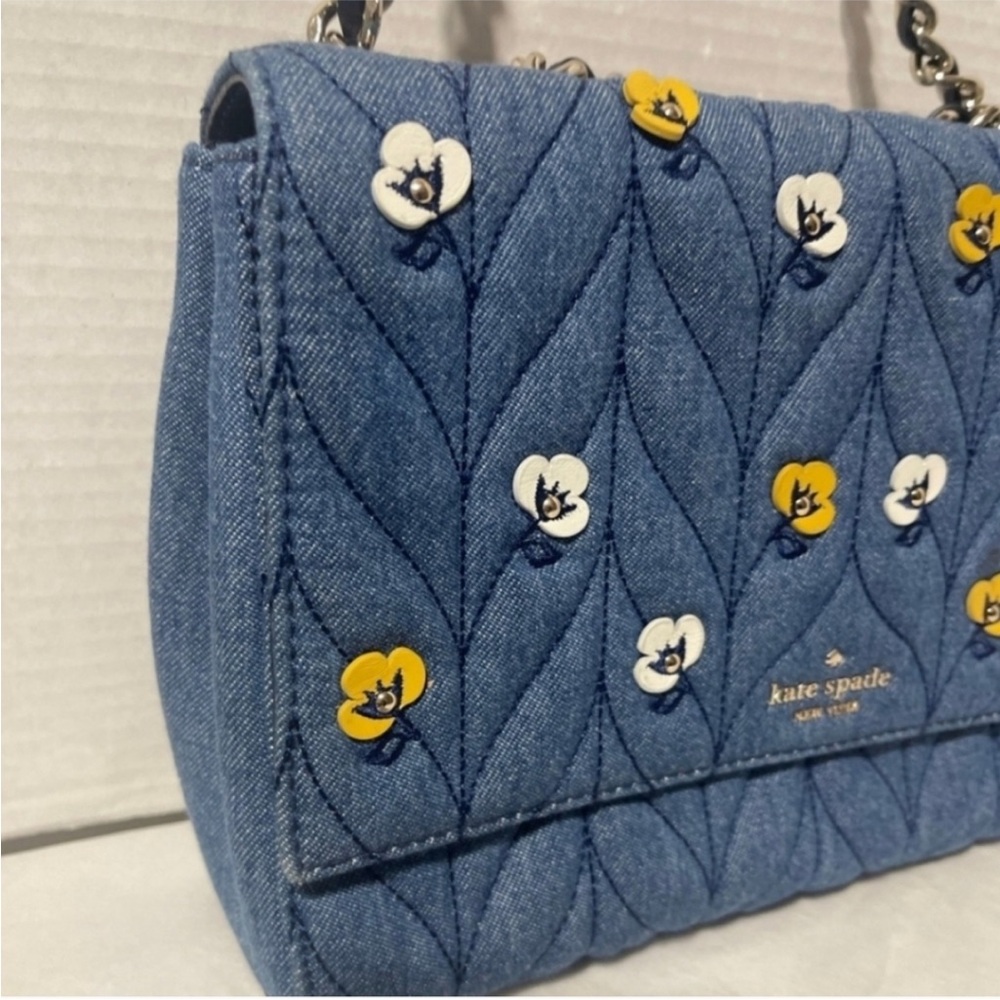 EUC Kate Spade New York Briar Lane Quilted Denim Applique Emelyn Handbag Purse - Picture 4 of 8